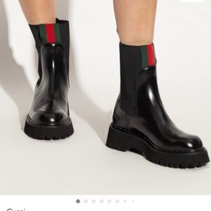 Gucci Black Ankle Boots with Red and Green Accents